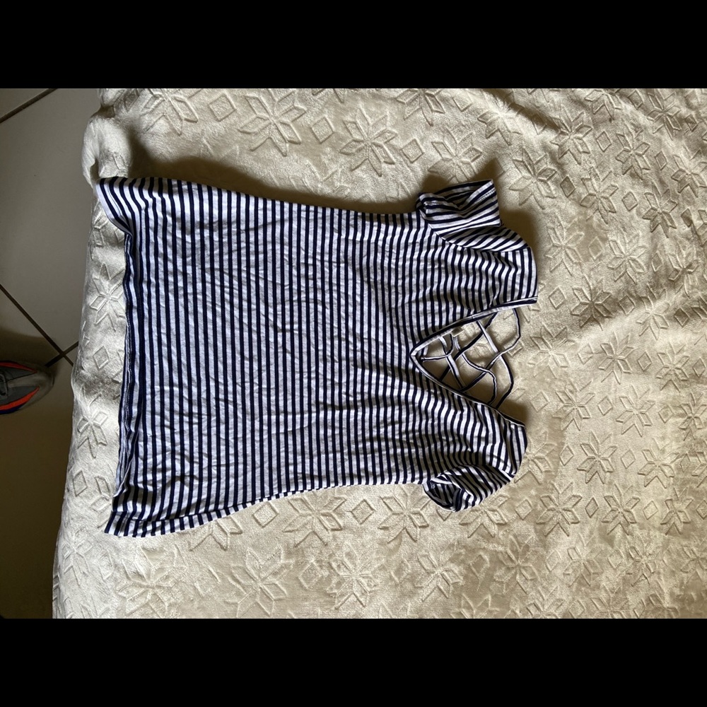 Navy and white Striped V neck